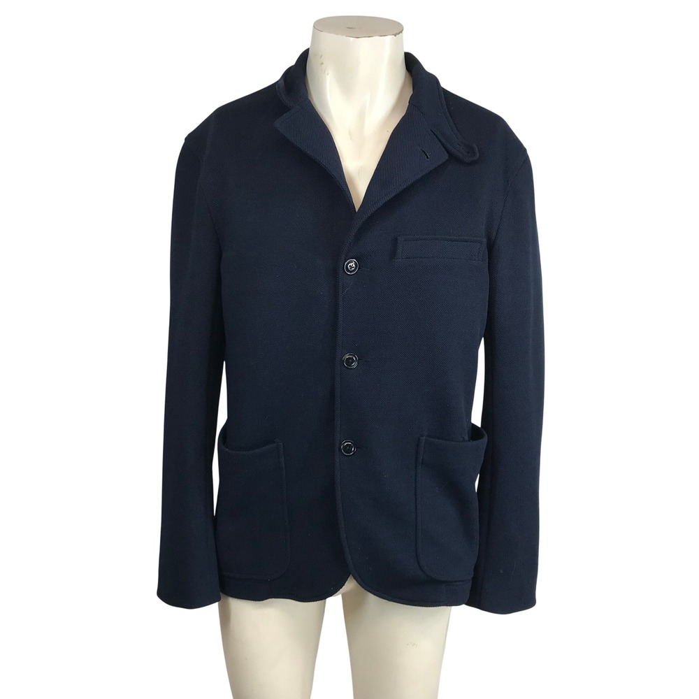 Woolrich Woolen Mills Mens Navy Blue Knit 3-Button Blazer Jacket Size M USA Made